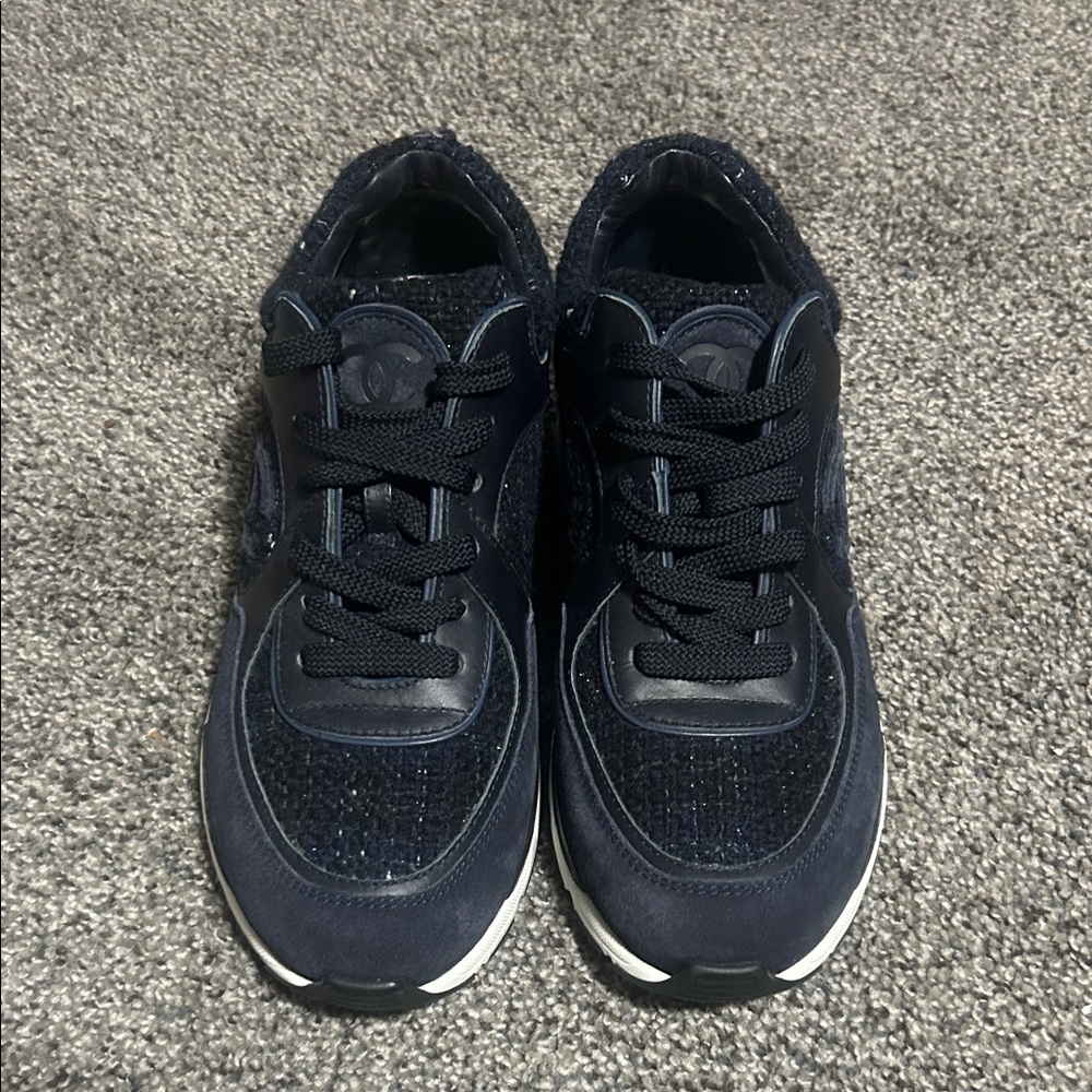 CHANEL Navy Blue Sneakers